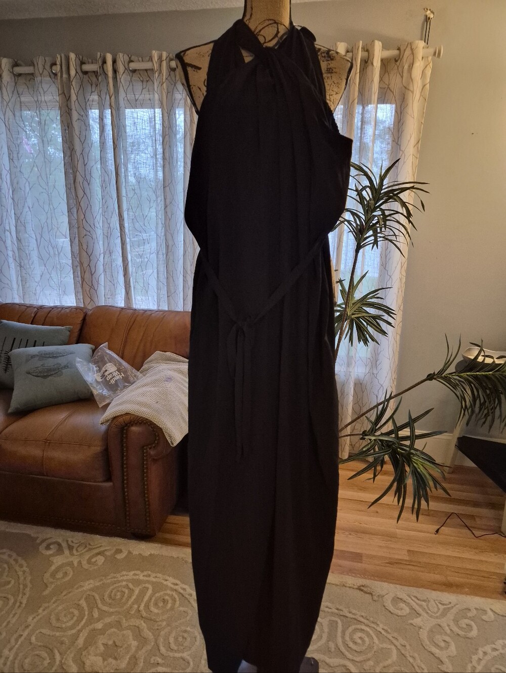 Black Halter Jumper with Waist Tie.